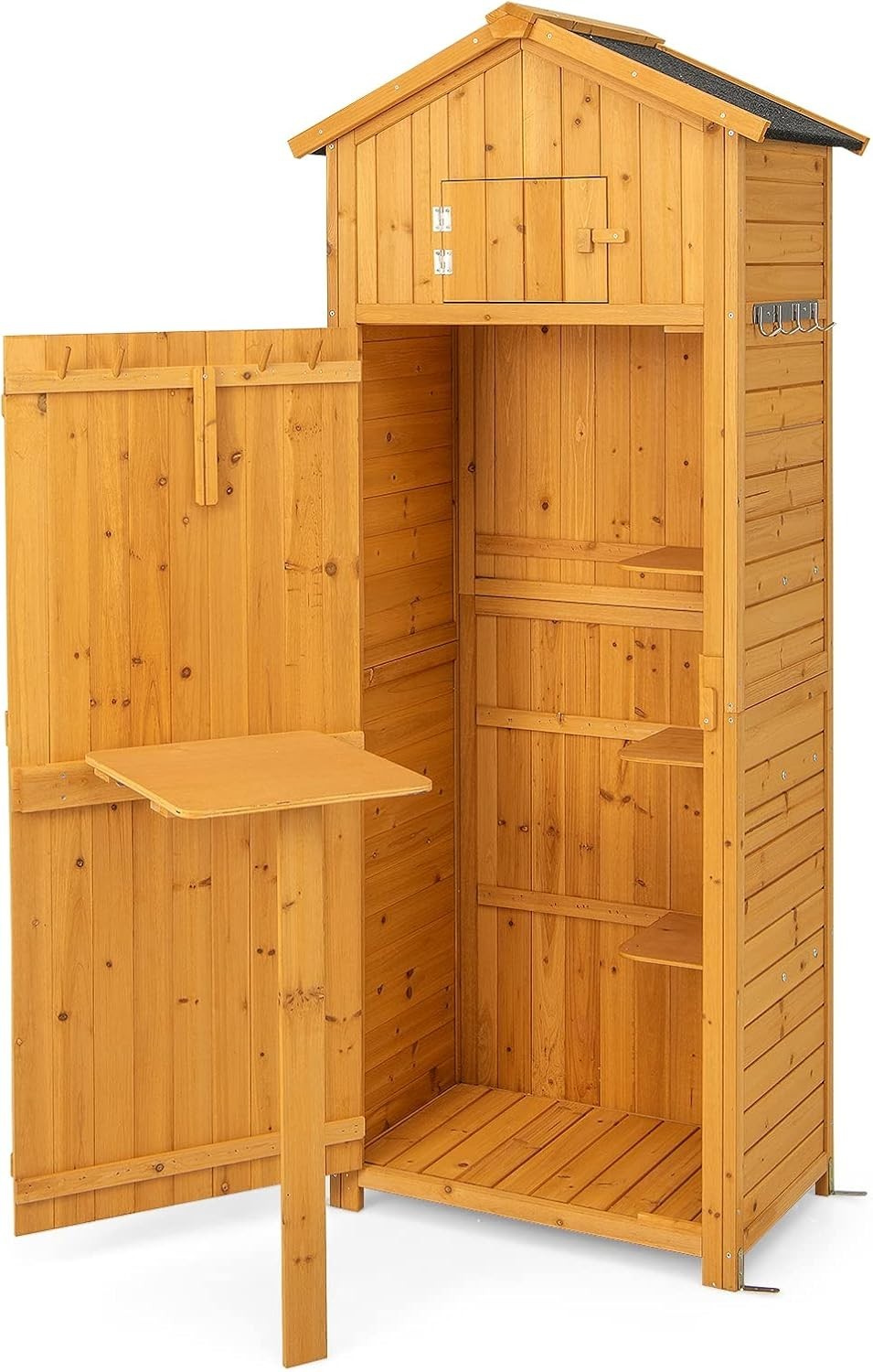 Fir Wood Garden Shed 75x50x180cm Outdoor Tool Storage Cabinet with Roof Hatch