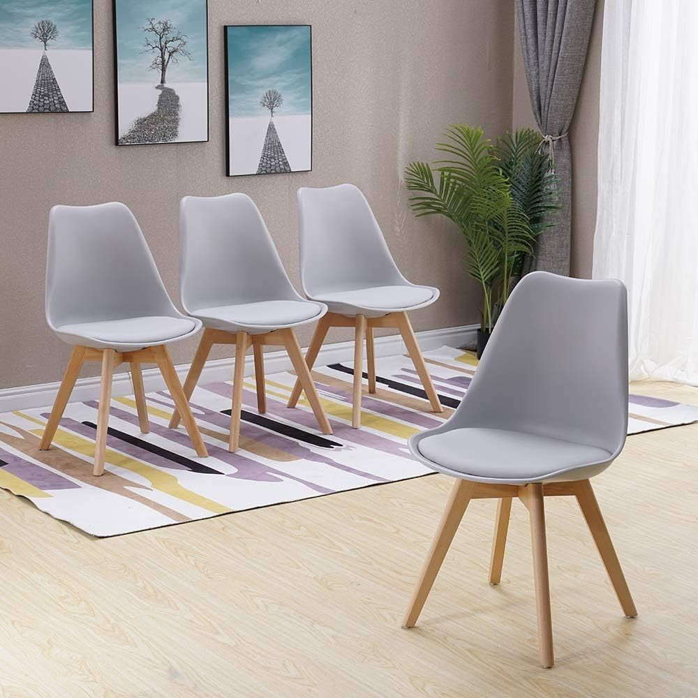 Round Dining Table Set 4 Grey Chairs – Small Kitchen Home Office Café