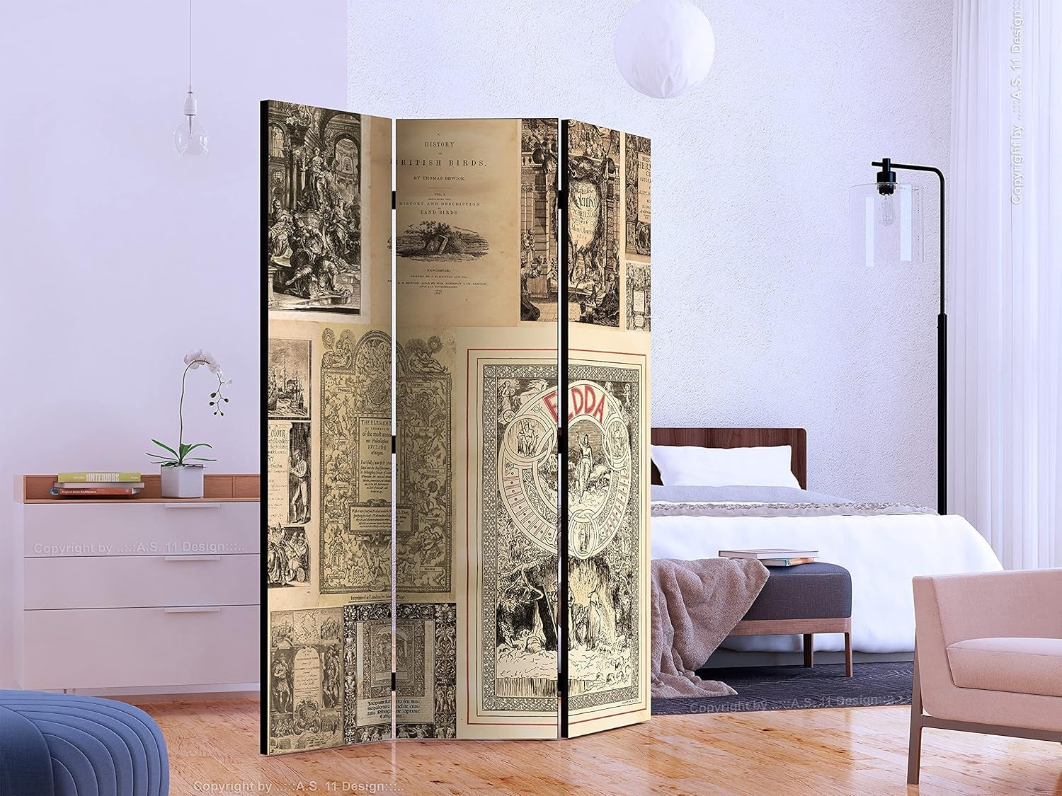 Retro Vintage Print Folding Room Divider – Double-Sided Acoustic Foam Screen