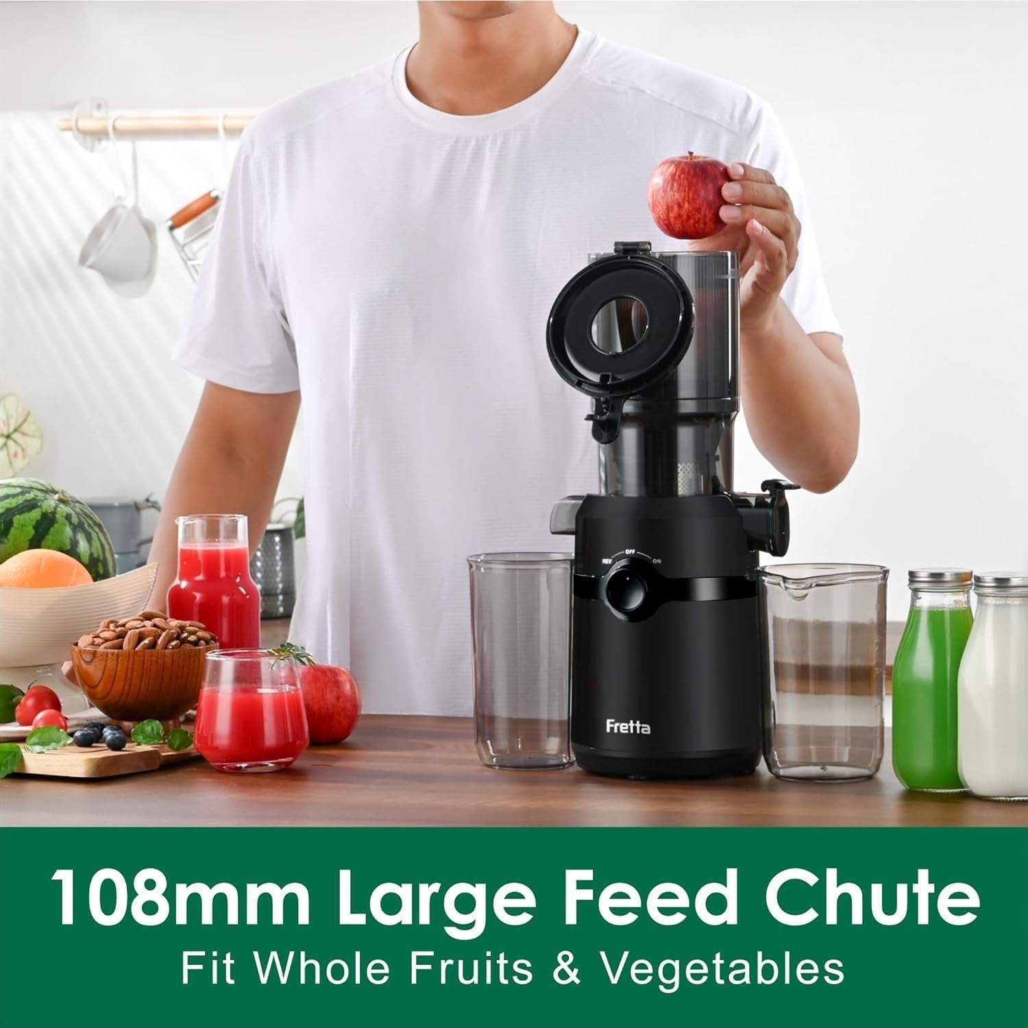 Cold Press Juicer 108mm Wide Chute 200W Slow Masticating BPA Free