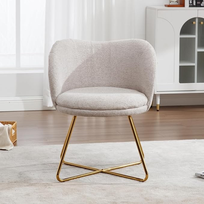 Chenille Accent Armchair Cocktail Chair Gold Metal Legs Beige