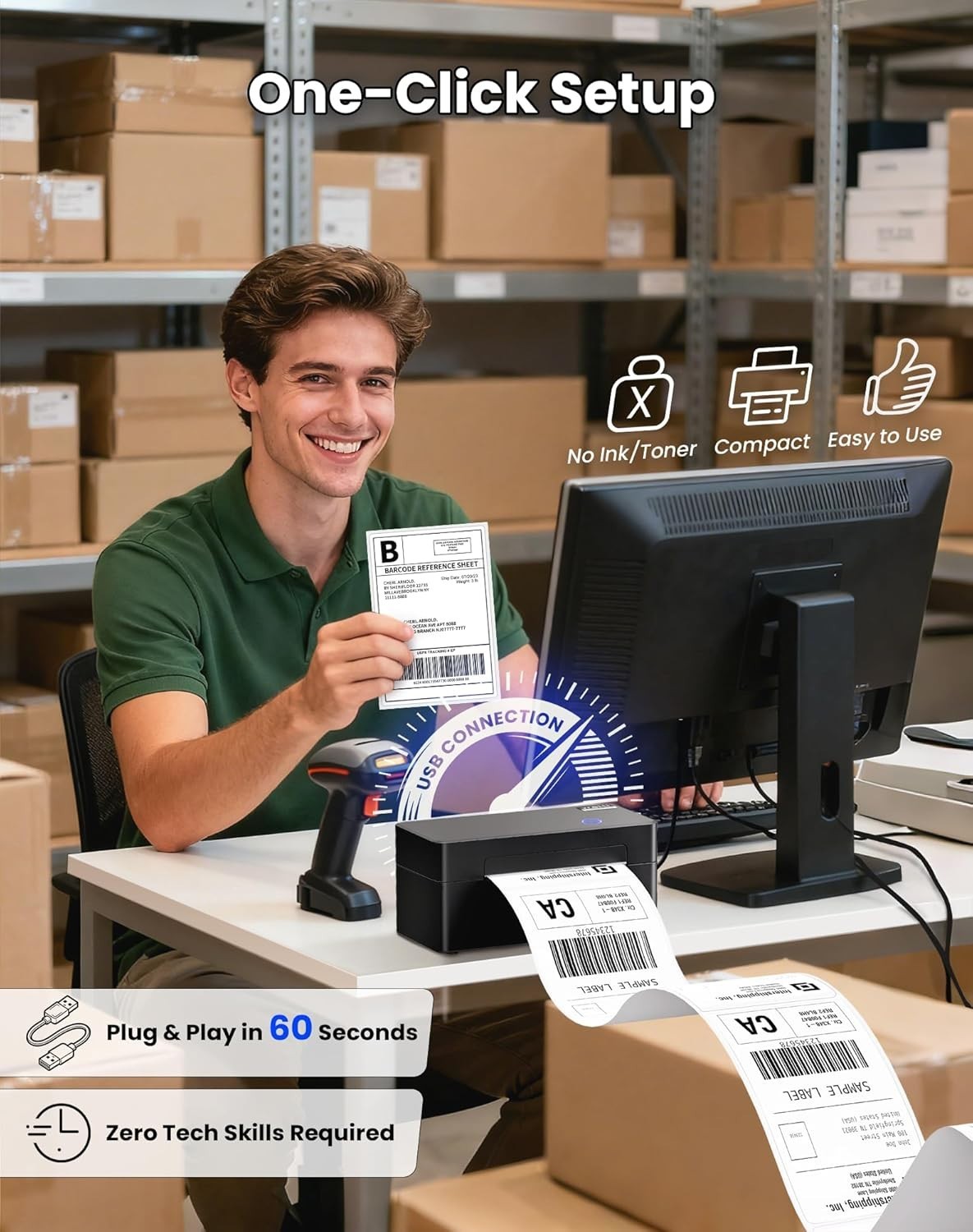 4x6 Thermal Label Printer | USB Shipping Labels | Windows Mac Linux
