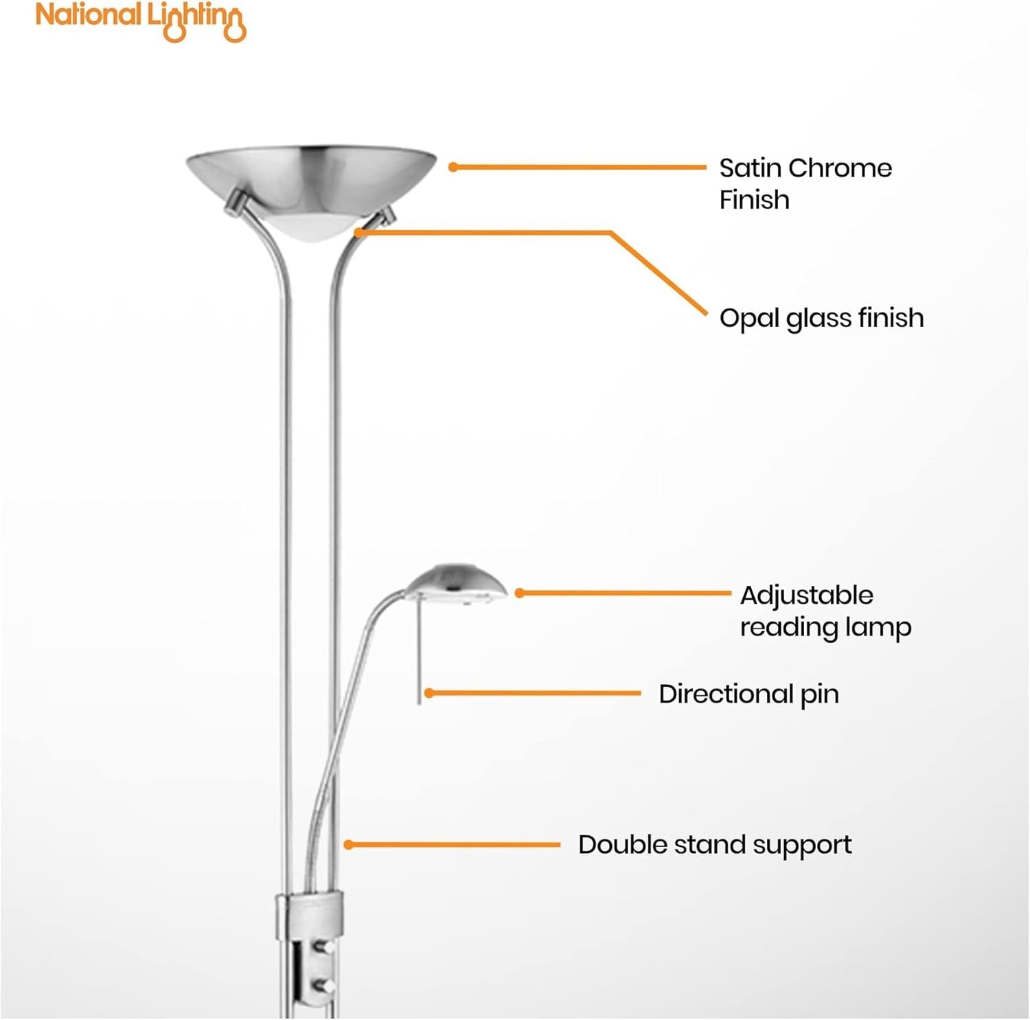 Mother & Child Uplighter Floor Lamp Reading Light Satin Chrome Dimmable