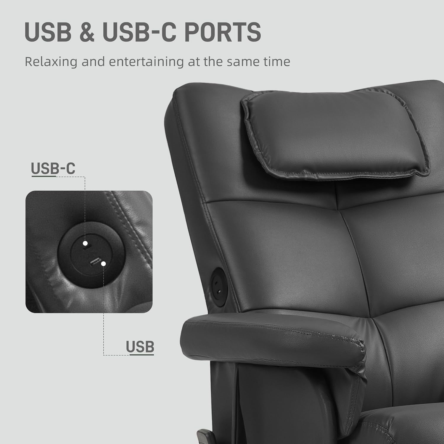 Massage Recliner Chair w/ Footstool USB Storage Faux Leather Armchair Black