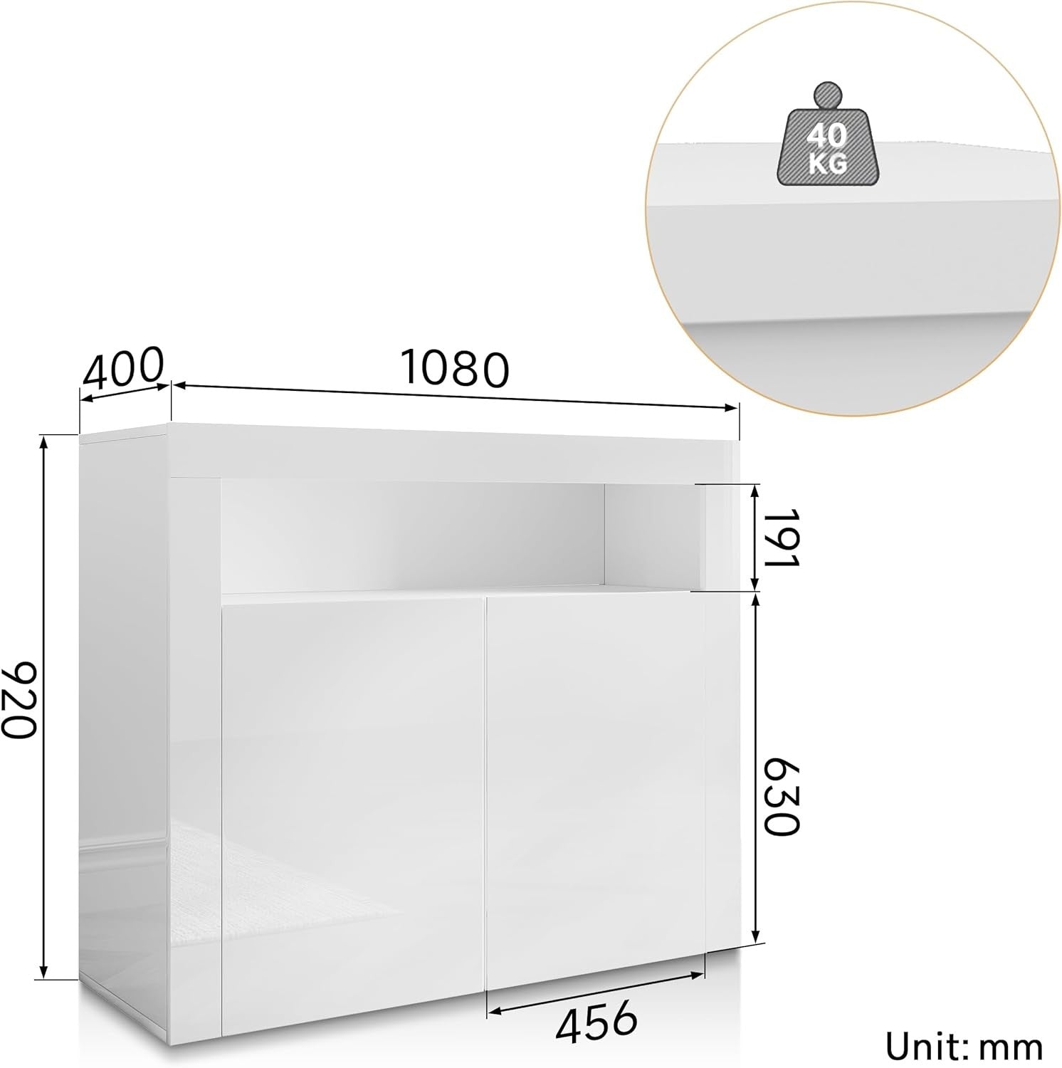 Modern White LED Sideboard High Gloss 2 Door Display Cabinet Storage Unit