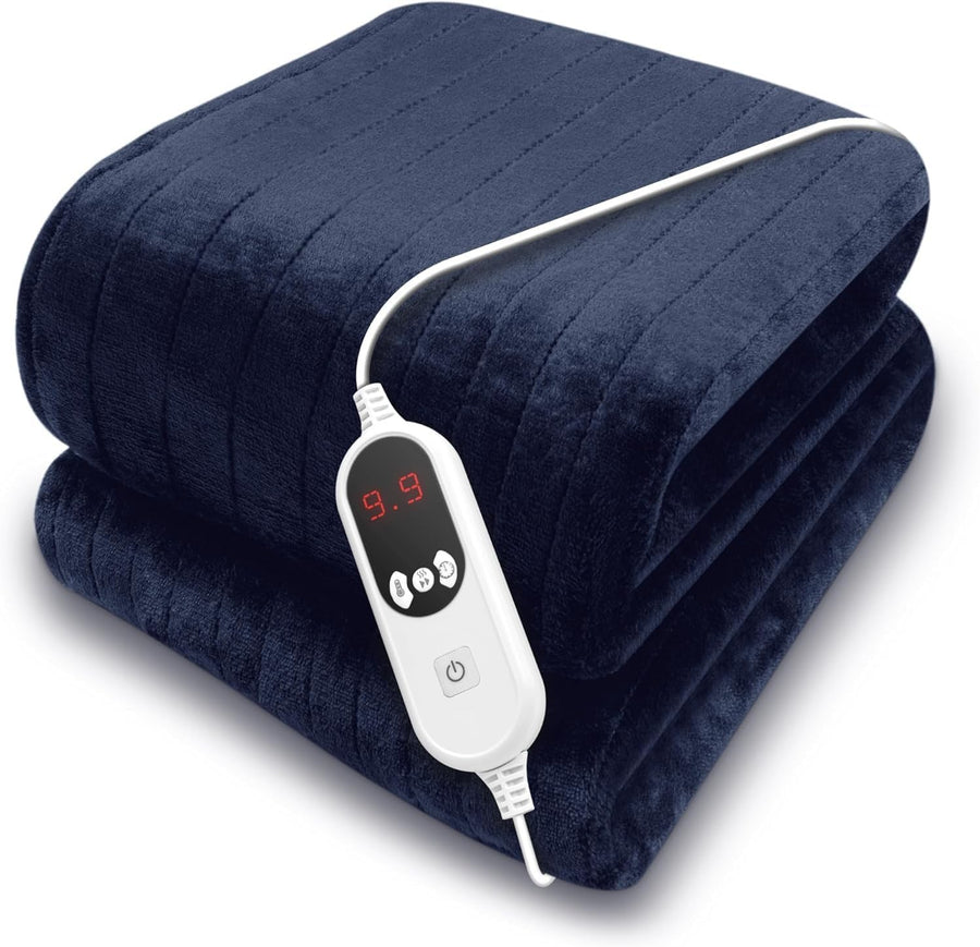 Electric Heated Throw Blanket XL 9 Heat Settings Timer Washable Navy