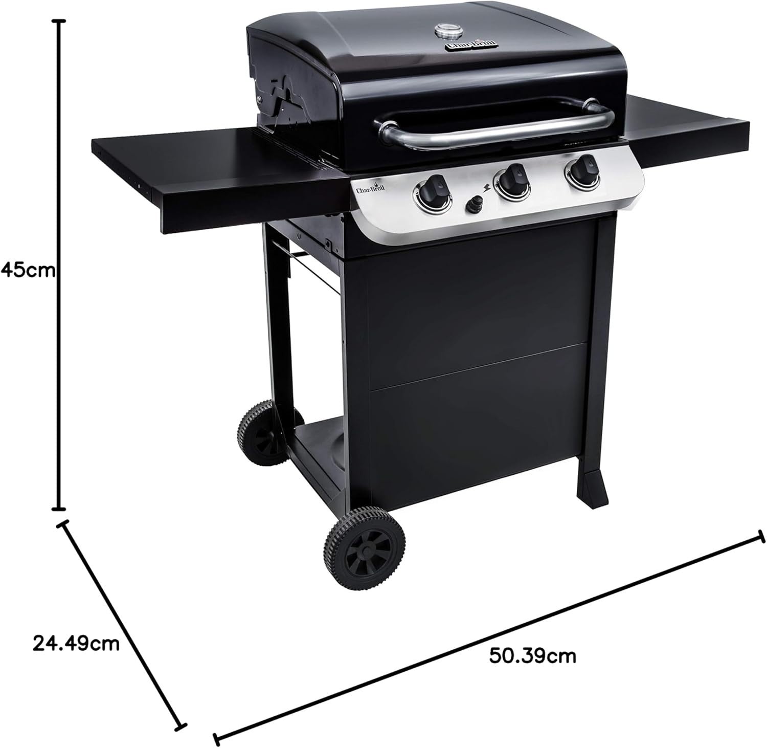 Outdoor Gas BBQ Grill 3 Burner with Side Tables, Cast Iron Grates, Patio Garden
