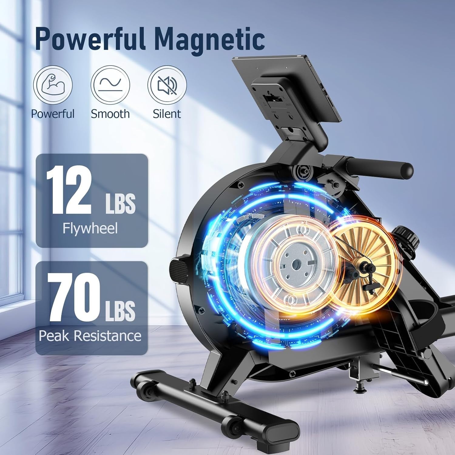 Quiet Magnetic Rower 16-Level Resistance Dual Slide Rails App Tracking 350LB
