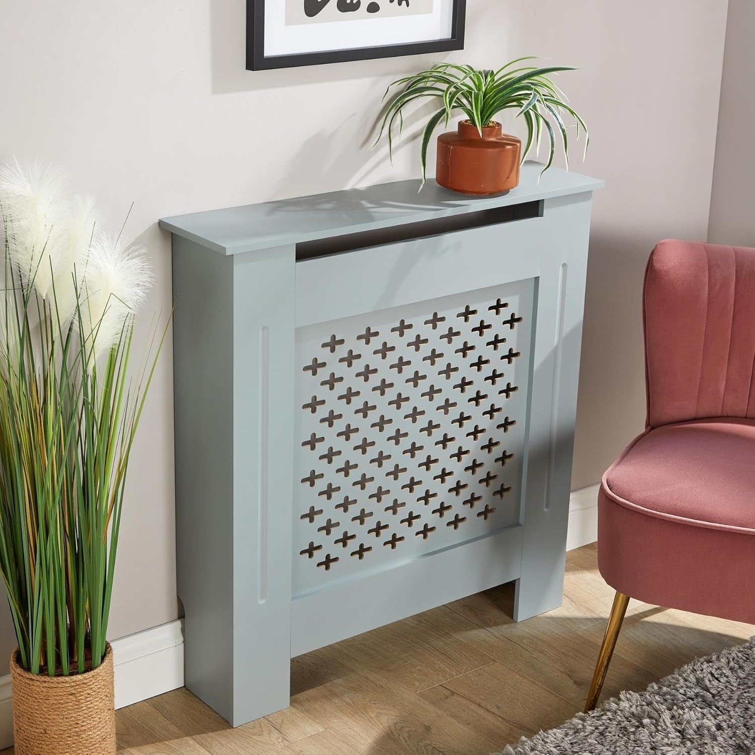 Grey Radiator Cover Small 78cm Wooden Cabinet Decorative Grill & Shelf