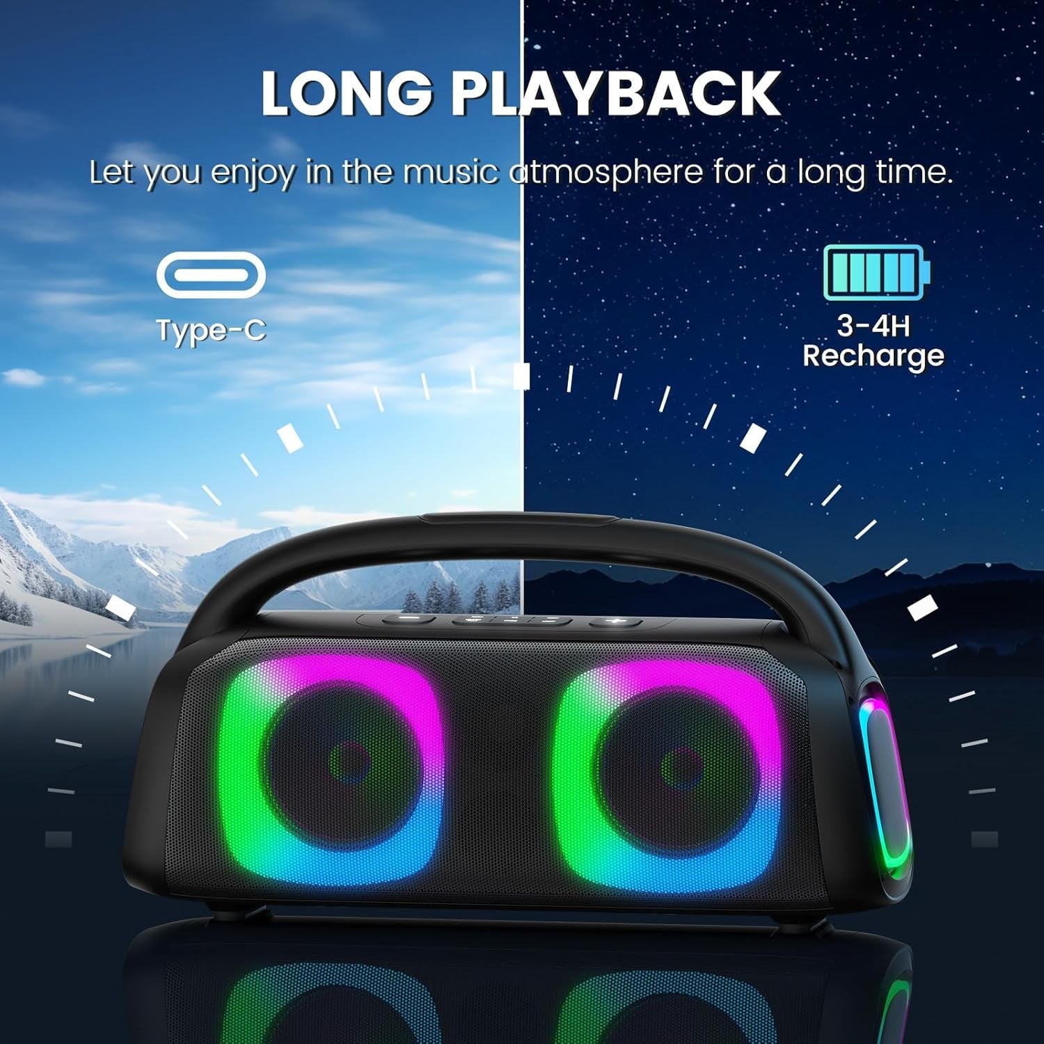 Karaoke Machine with 2 Wireless Mics Bluetooth 5.3 LED