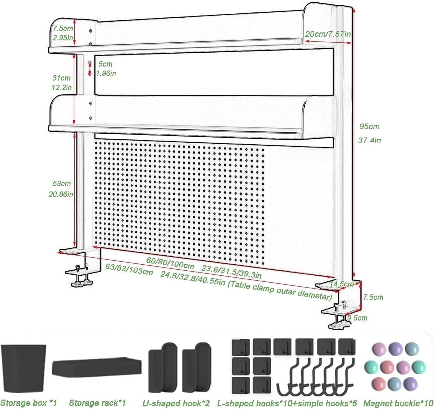 Clamp-On Desk Organizer Shelf 3-Tier Adjustable Desktop Hutch Storage Rack 60cm
