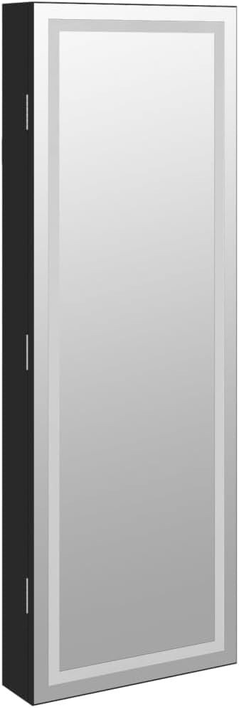 LED Wall Hanging Jewelry Armoire Mirror Lockable Slim Storage Black