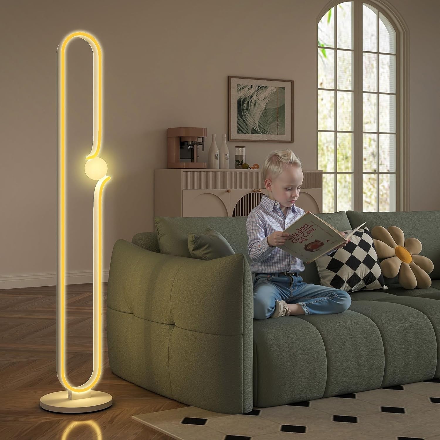 Modern LED Floor Lamp White Dimmable Standing Light Foot Switch Bedroom