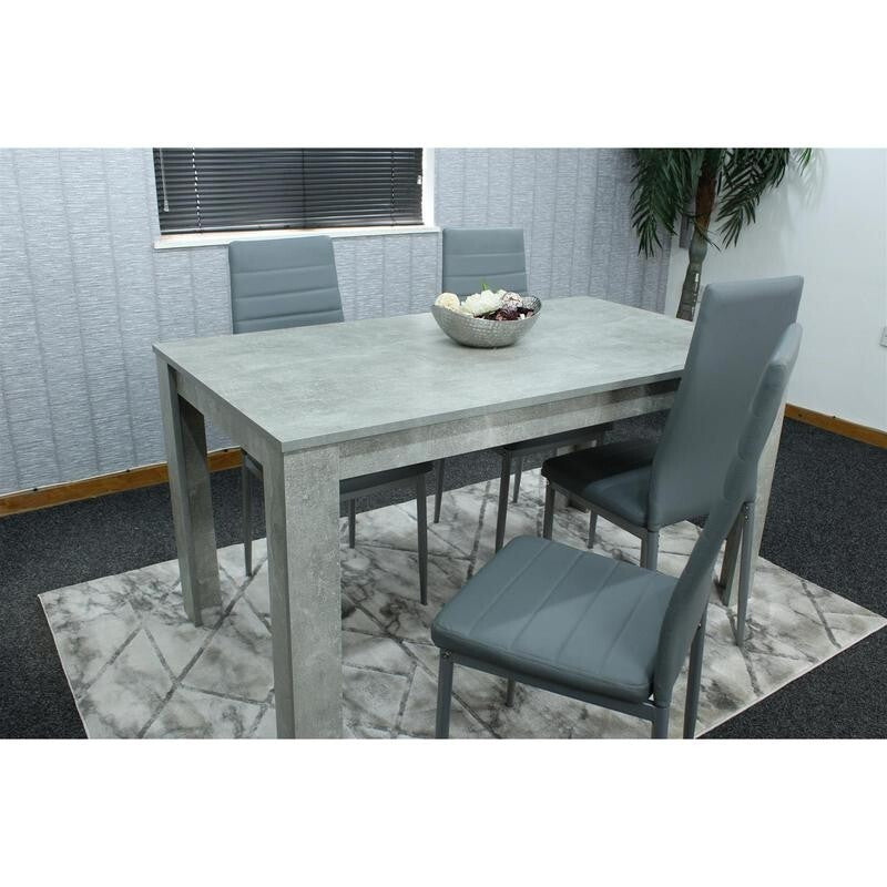 Stone Grey Dining Table Set with 4 Faux Leather Chairs Modern Kitchen Set
