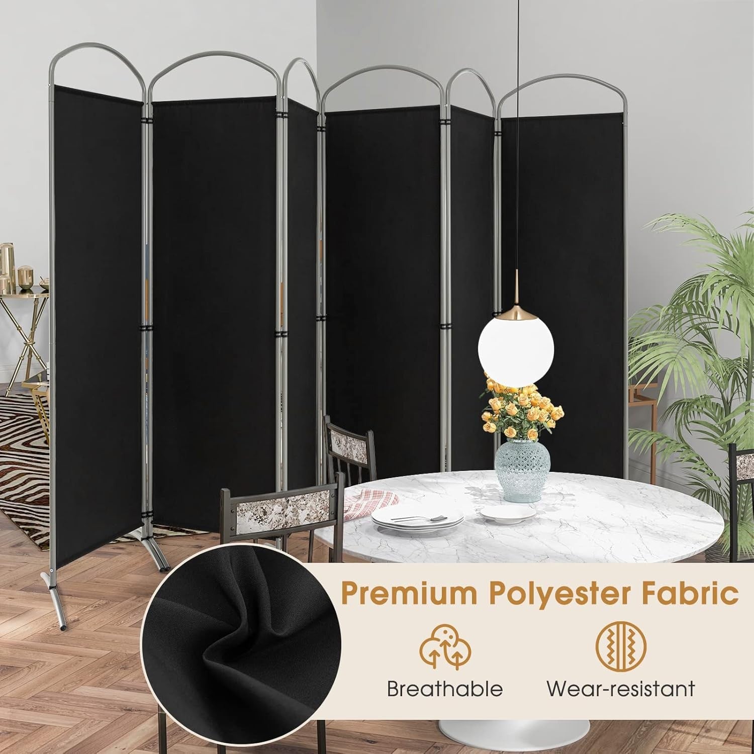 6 Panel Black Folding Room Divider Freestanding Privacy Screen Partition 331x188