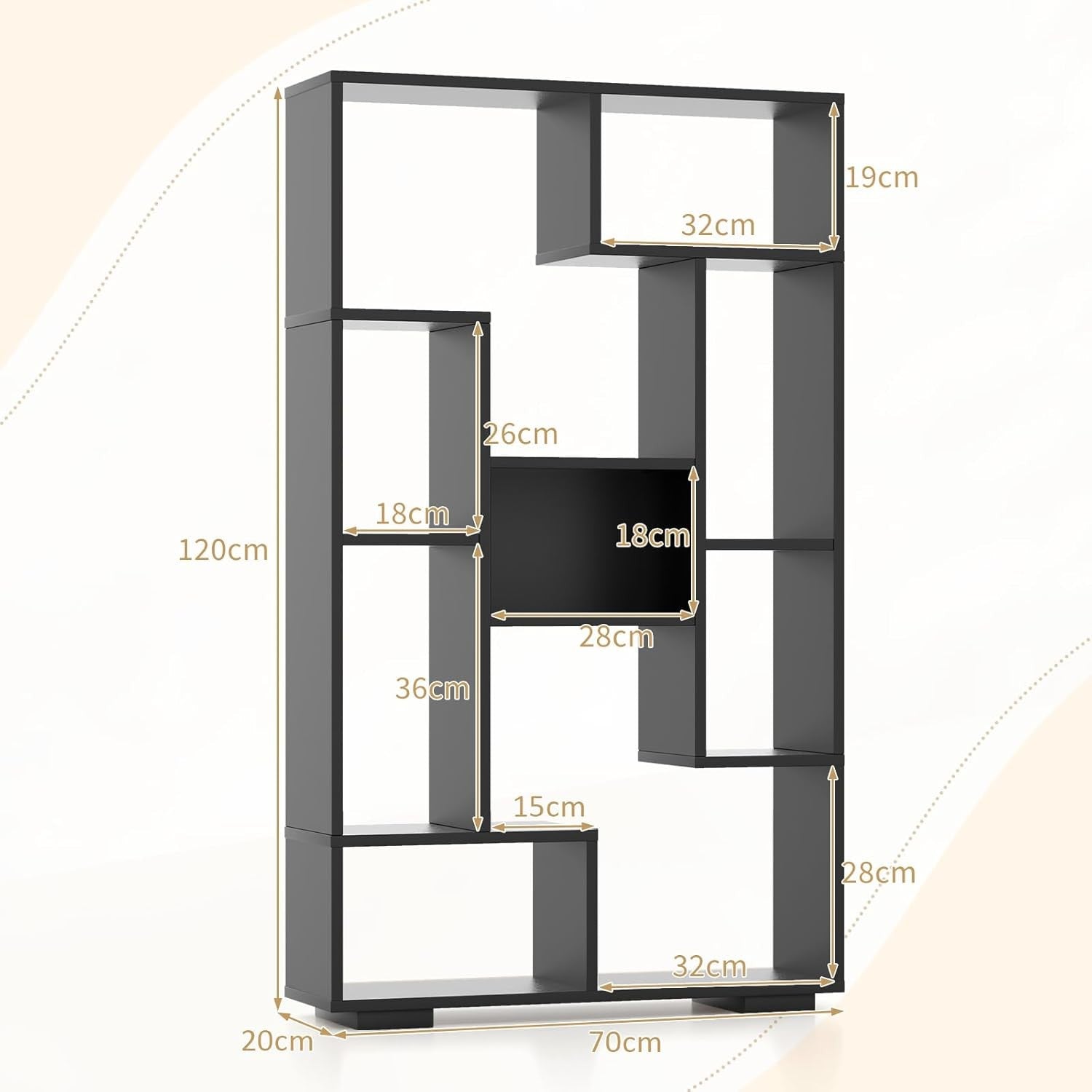 Geometric 11-Cube Bookcase Black | Modern Open Shelving Unit | Freestanding