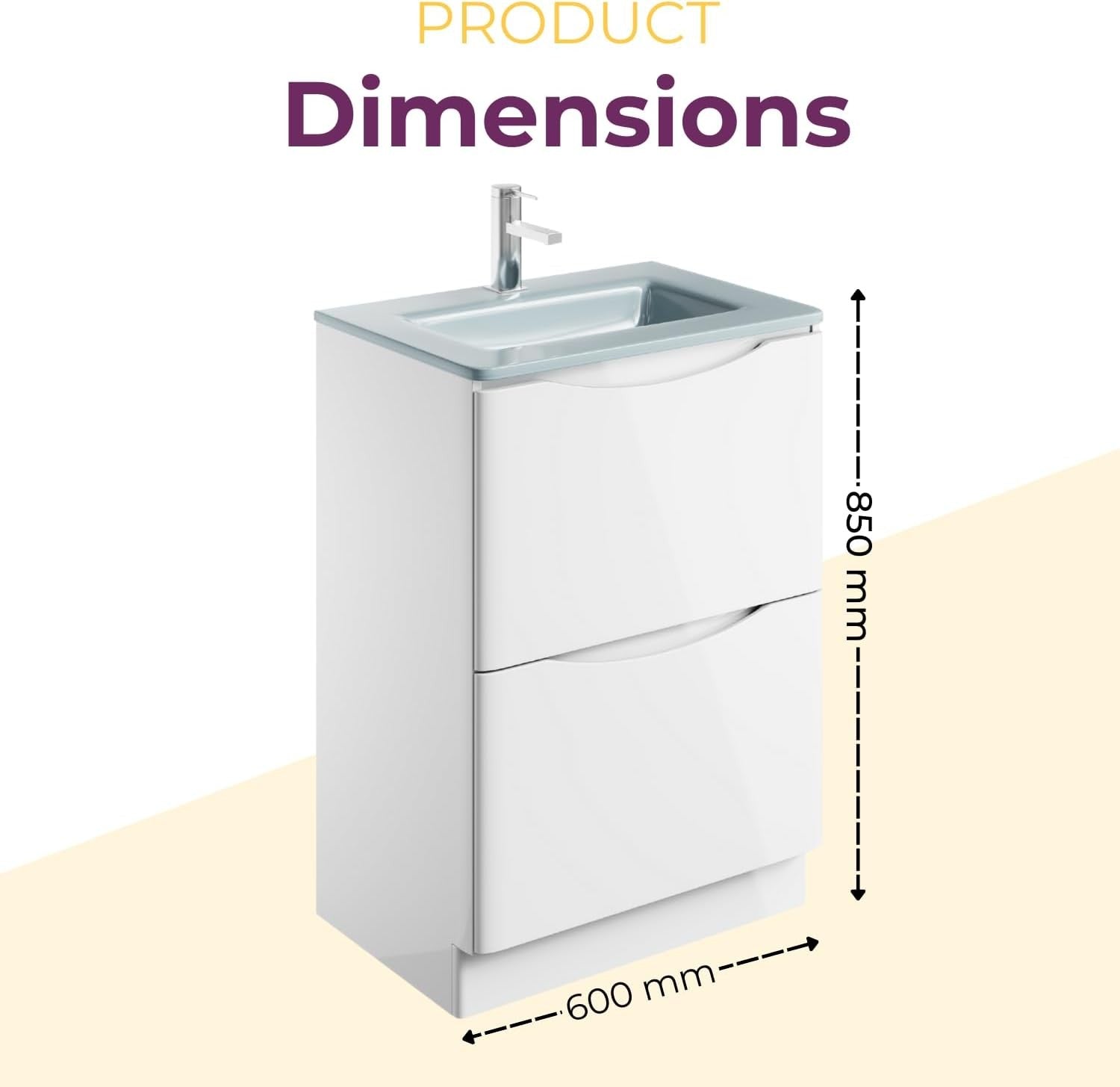 Eaton White Floor Standing Vanity Unit Includes White Glass Basin Bathroom Furni