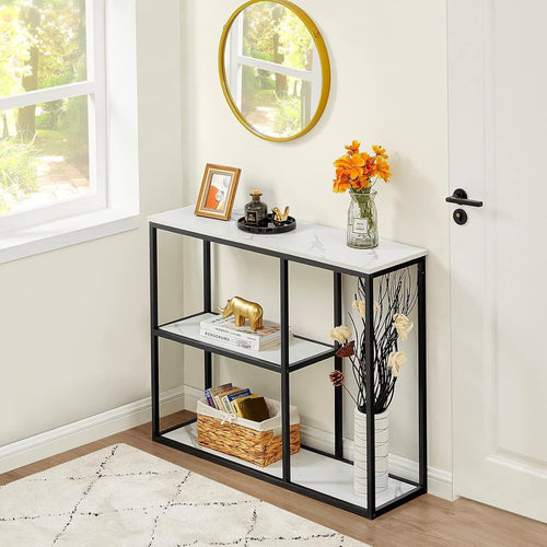 Modern Narrow Console Table with 3-Tier Storage Shelves – 80cm x 30cm x 80cm