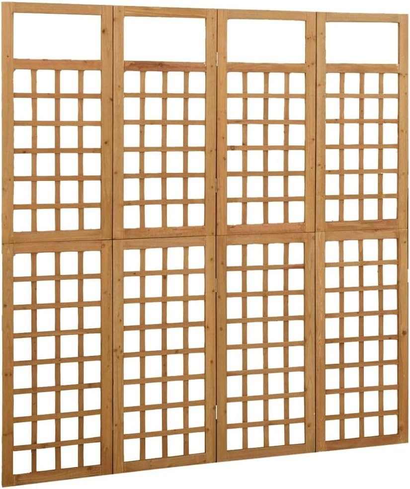 Solid Fir Wood 4-Panel Folding Room Divider Trellis Privacy Screen 161x180cm
