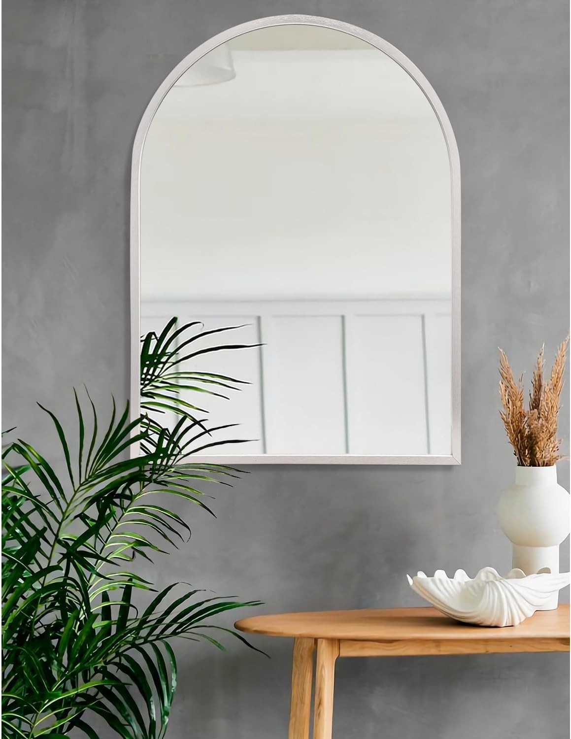 Arched Wall Mirror 70x50cm Silver Metal Frame | Vanity, Bedroom, Entryway