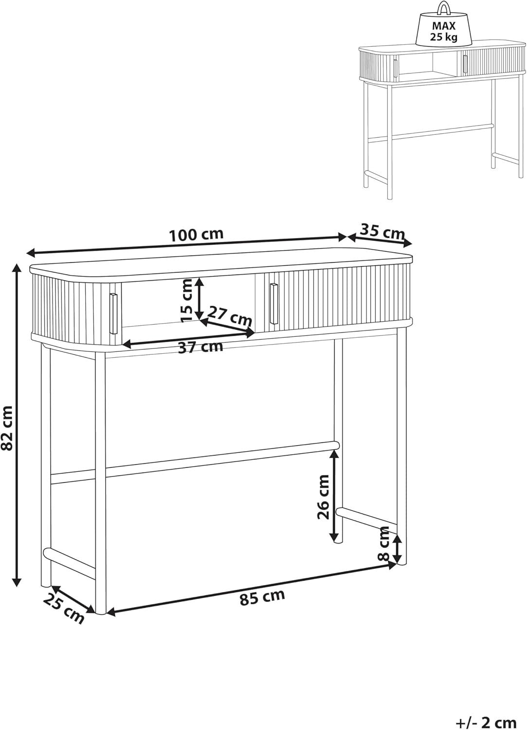 Modern Dark Wood Console Table with Sliding Doors & Storage, 100x35cm