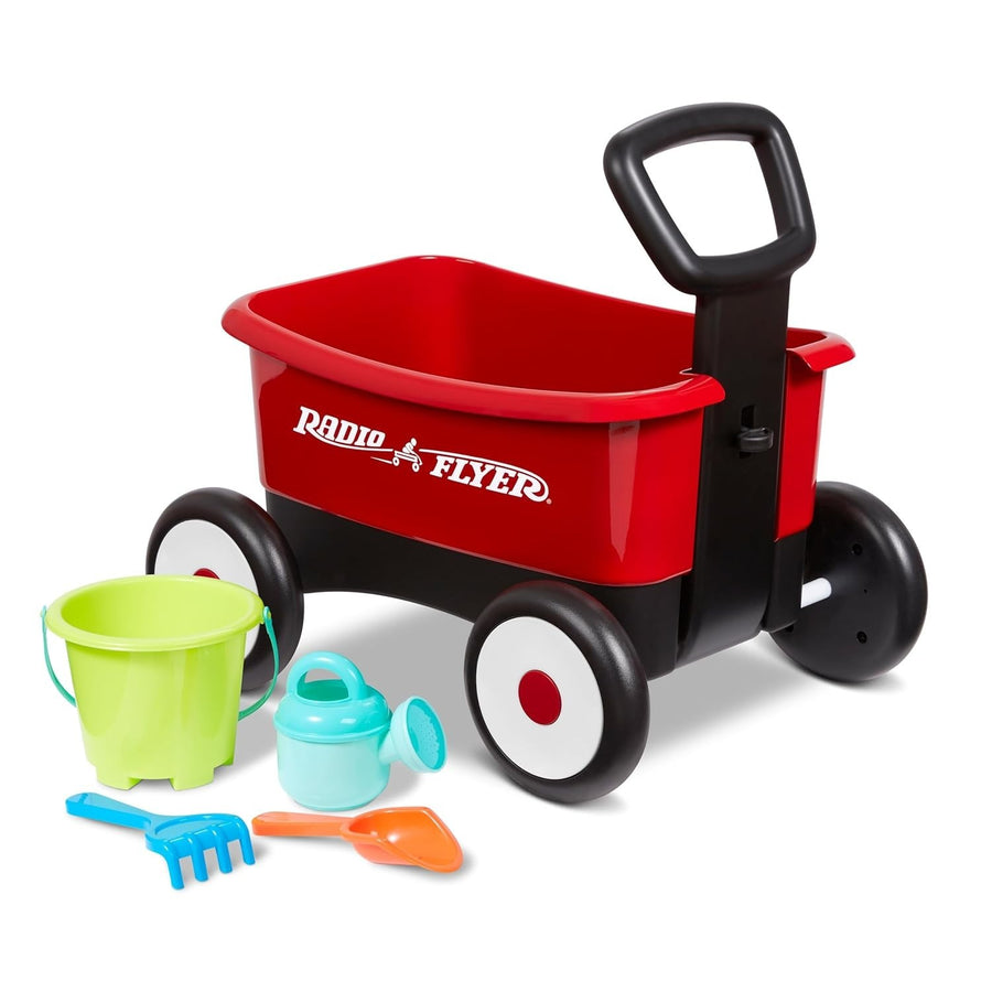 Toddler Push Pull Walker Wagon 2-in-1 with Garden Tools Storage Box Red Ages 1–4