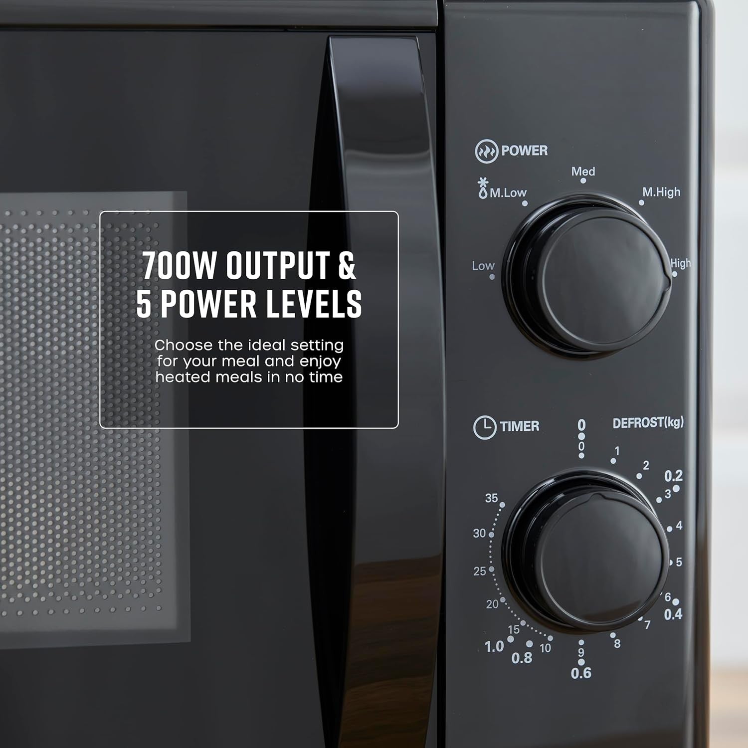 20L 700W Manual Microwave Black 5 Power Defrost Timer