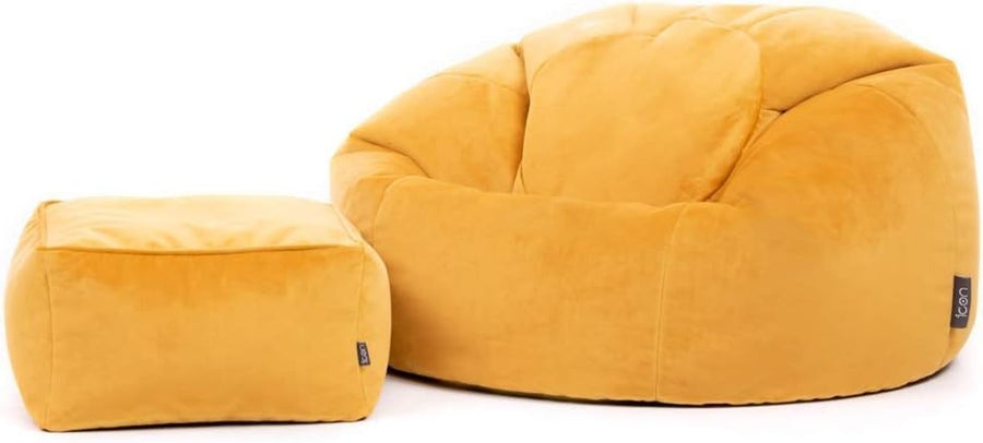 Luxury Velvet Bean Bag Chair & Footstool Set – Adult Lounge Seat