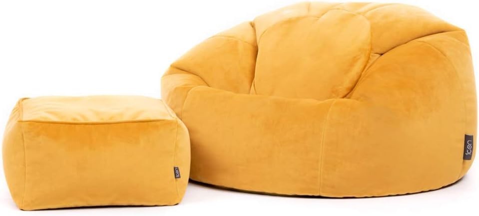 Luxury Velvet Bean Bag Chair & Footstool Set – Adult Lounge Seat
