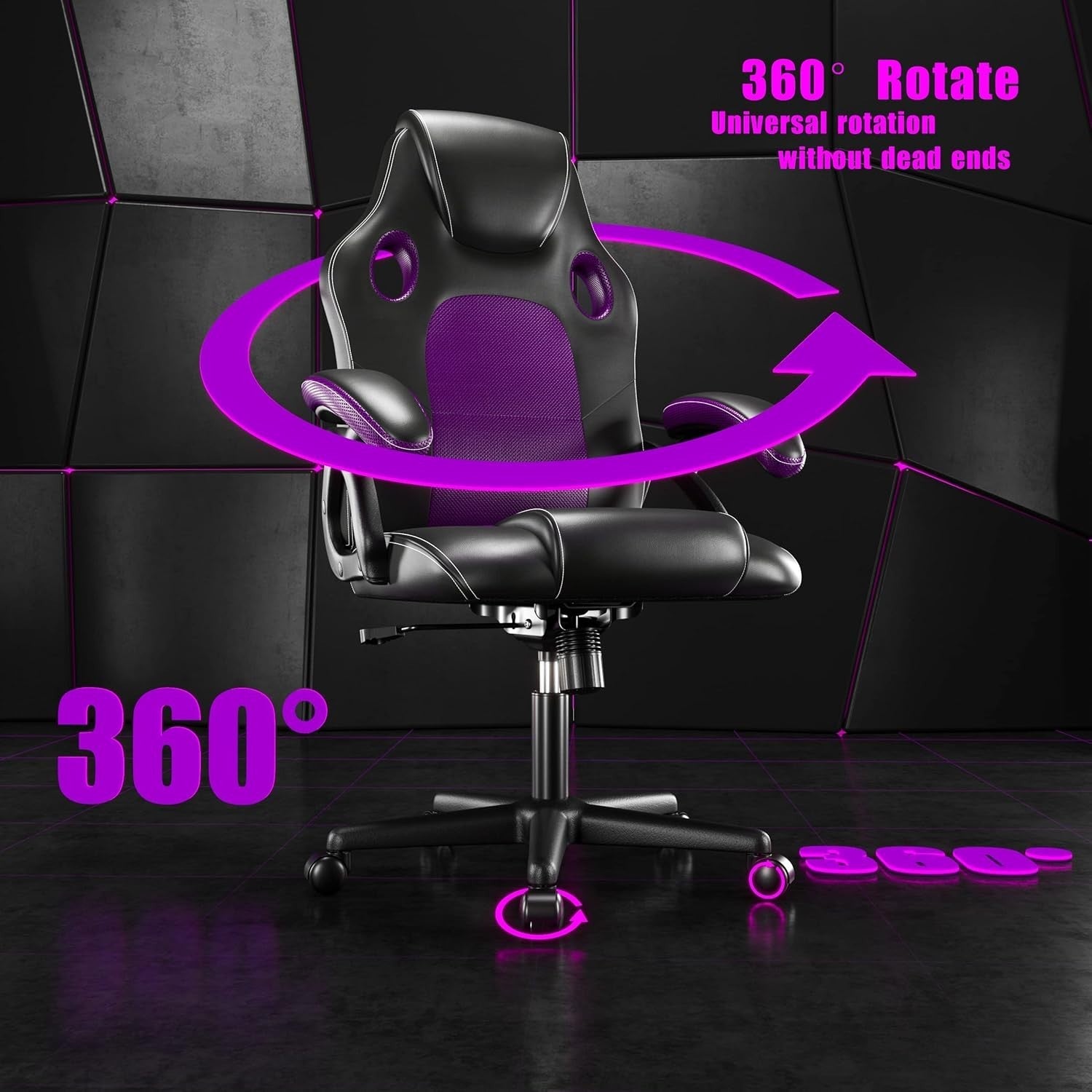 Ergonomic Recliner Office Chair Faux Leather Lumbar Support Desk Seat Purple
