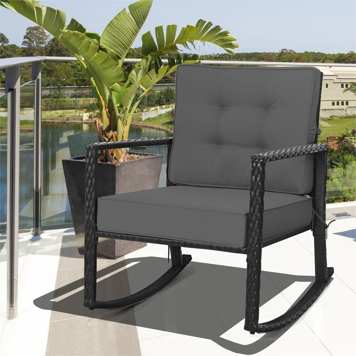 Outdoor Rocking Chair with Thick Cushions & Ergonomic Armrests for Patio