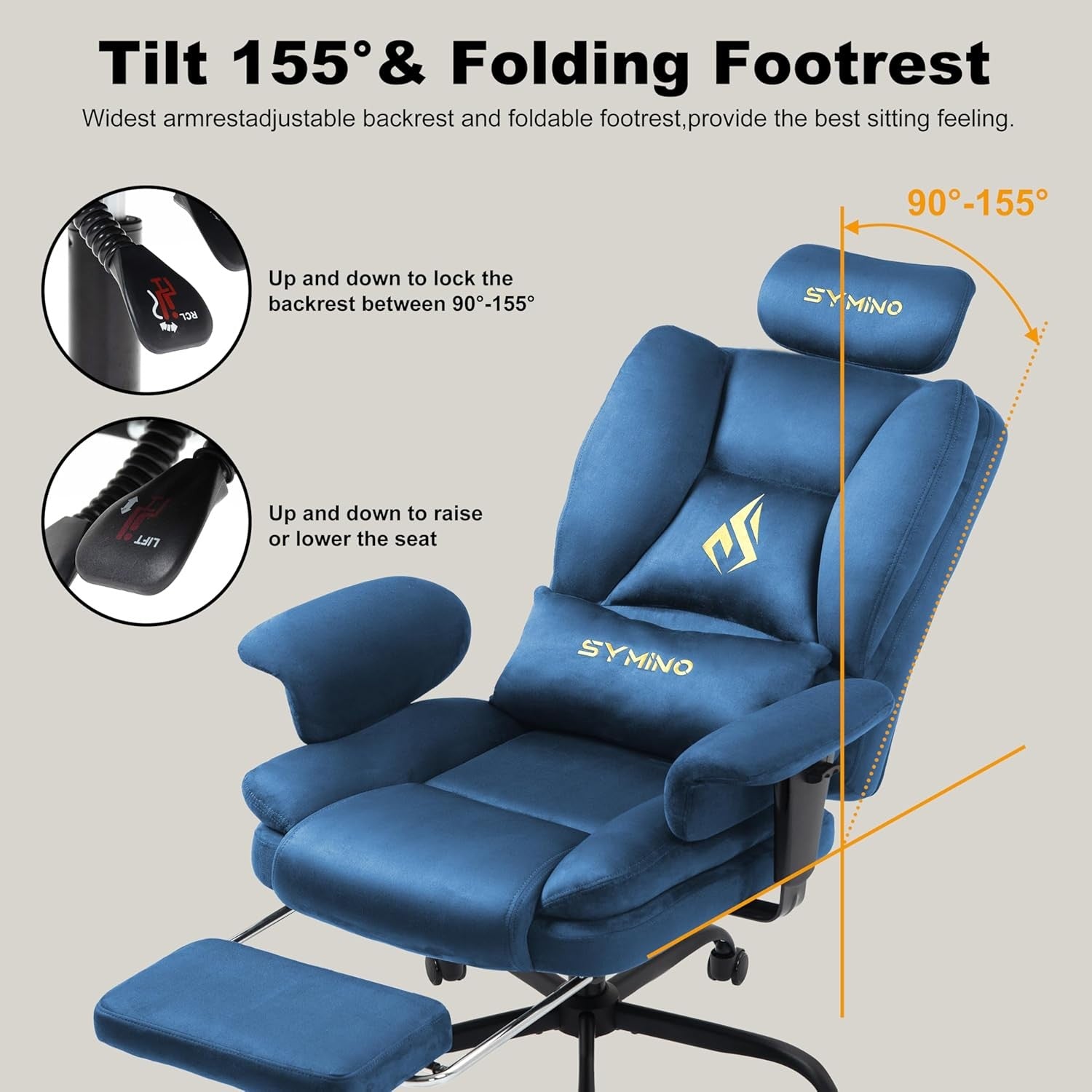Ergonomic Gaming Chair w/ Footrest Pocket Spring Support Blue