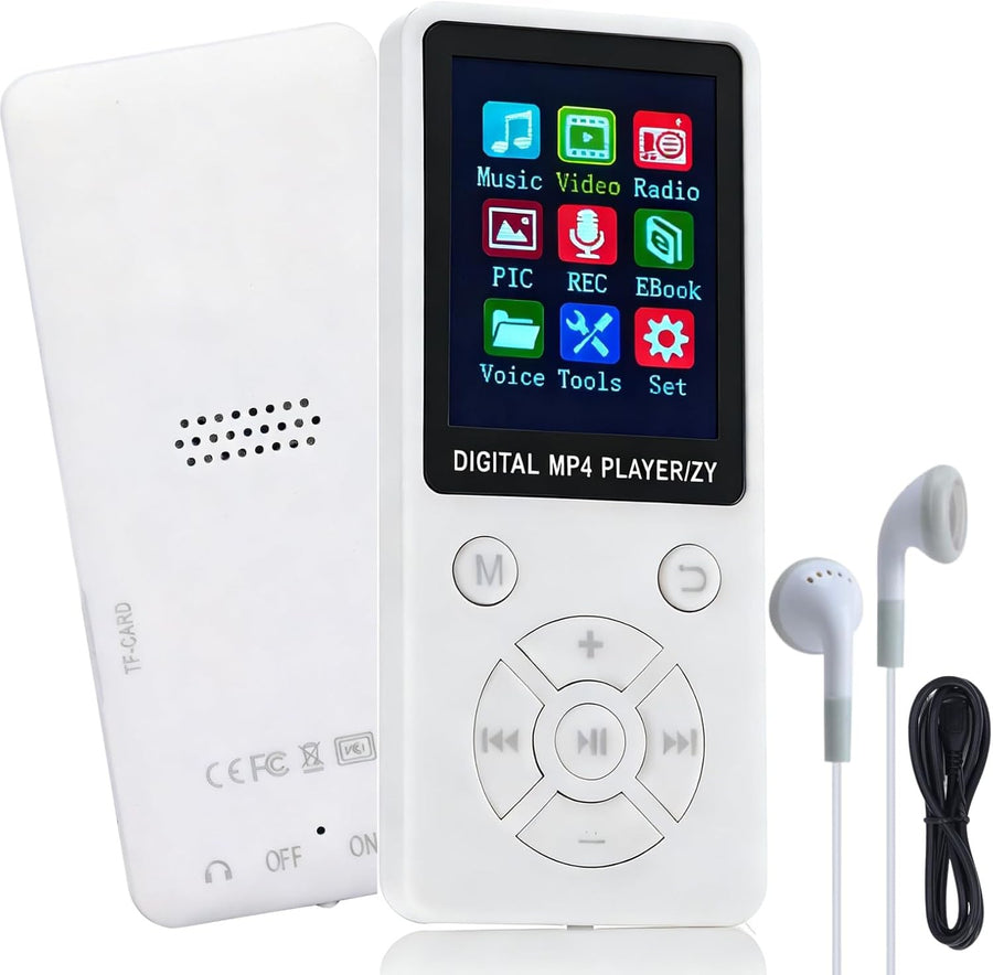 64GB Bluetooth 5.0 MP3 MP4 Player 1.8" LCD FM Radio White