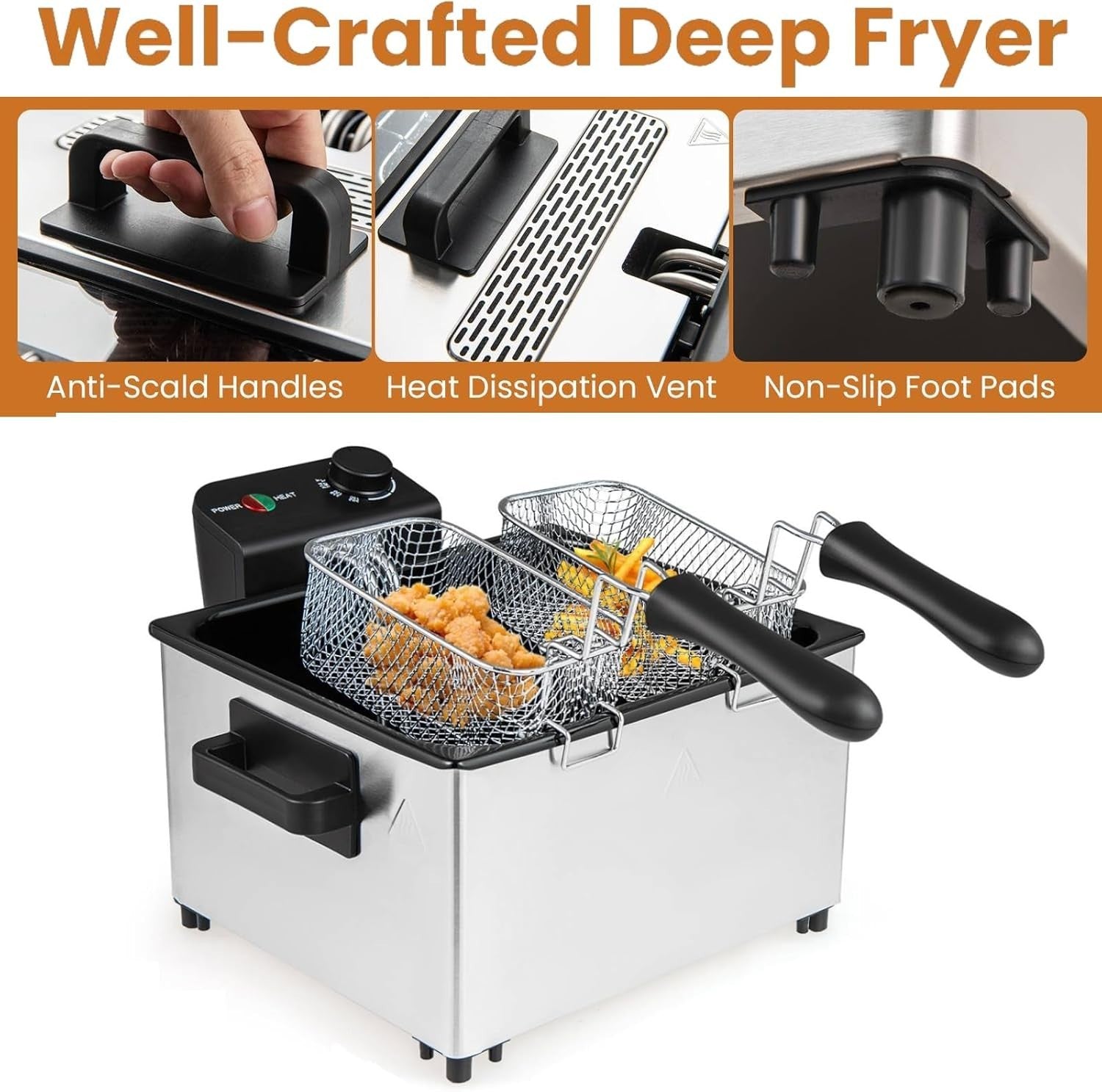 5L Deep Fat Fryer Triple Basket 2000W Adjustable Temp Viewing Window