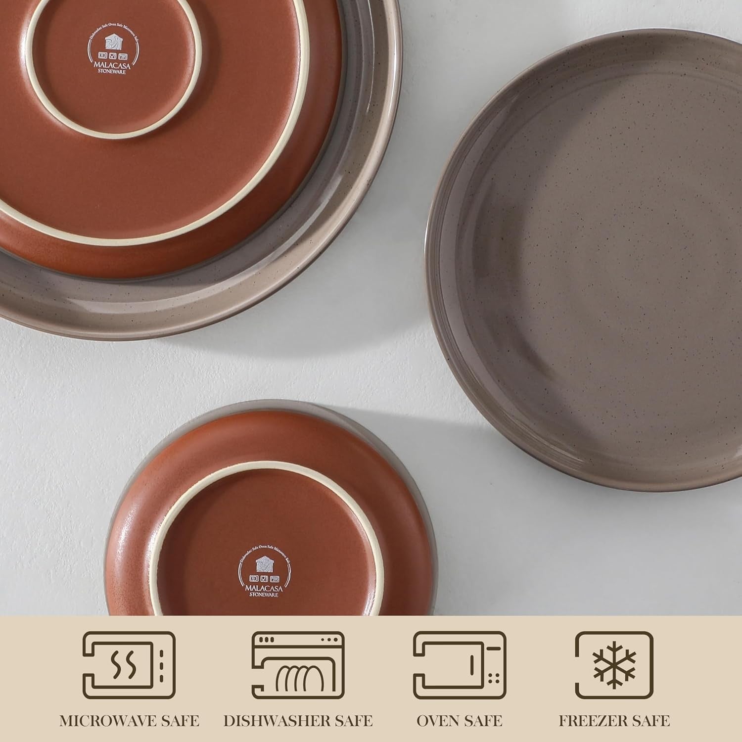 24 Piece Dinner Set for 8 Stoneware Plates Bowls Microwave Dishwasher Safe