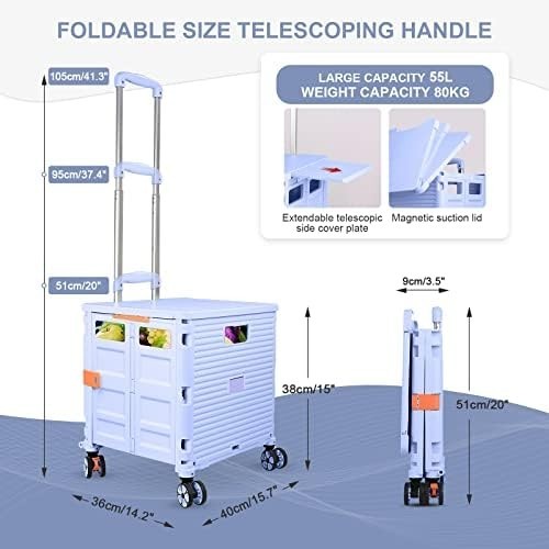Folding Shopping Trolley 55kg Heavy Duty Cart 360° Wheels Adjustable Handle Blue