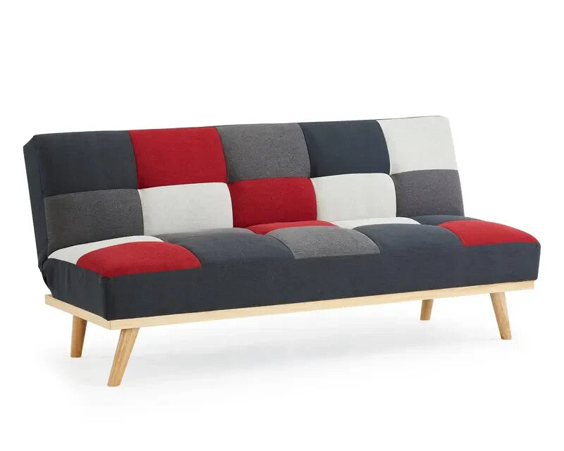 Patchwork 3 Seater Clic Clac Sofabed Red Grey Charcoal Guest Bed Sofa