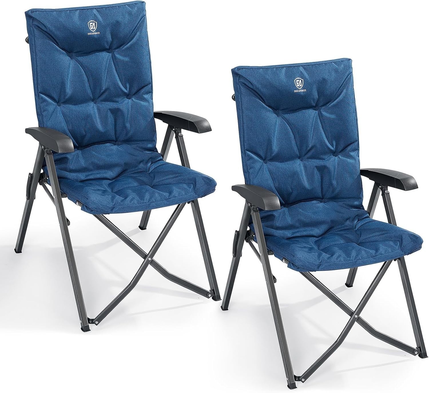 Heavy Duty Folding Camping Chairs 2 Pack | High Back, Adjustable Recliner