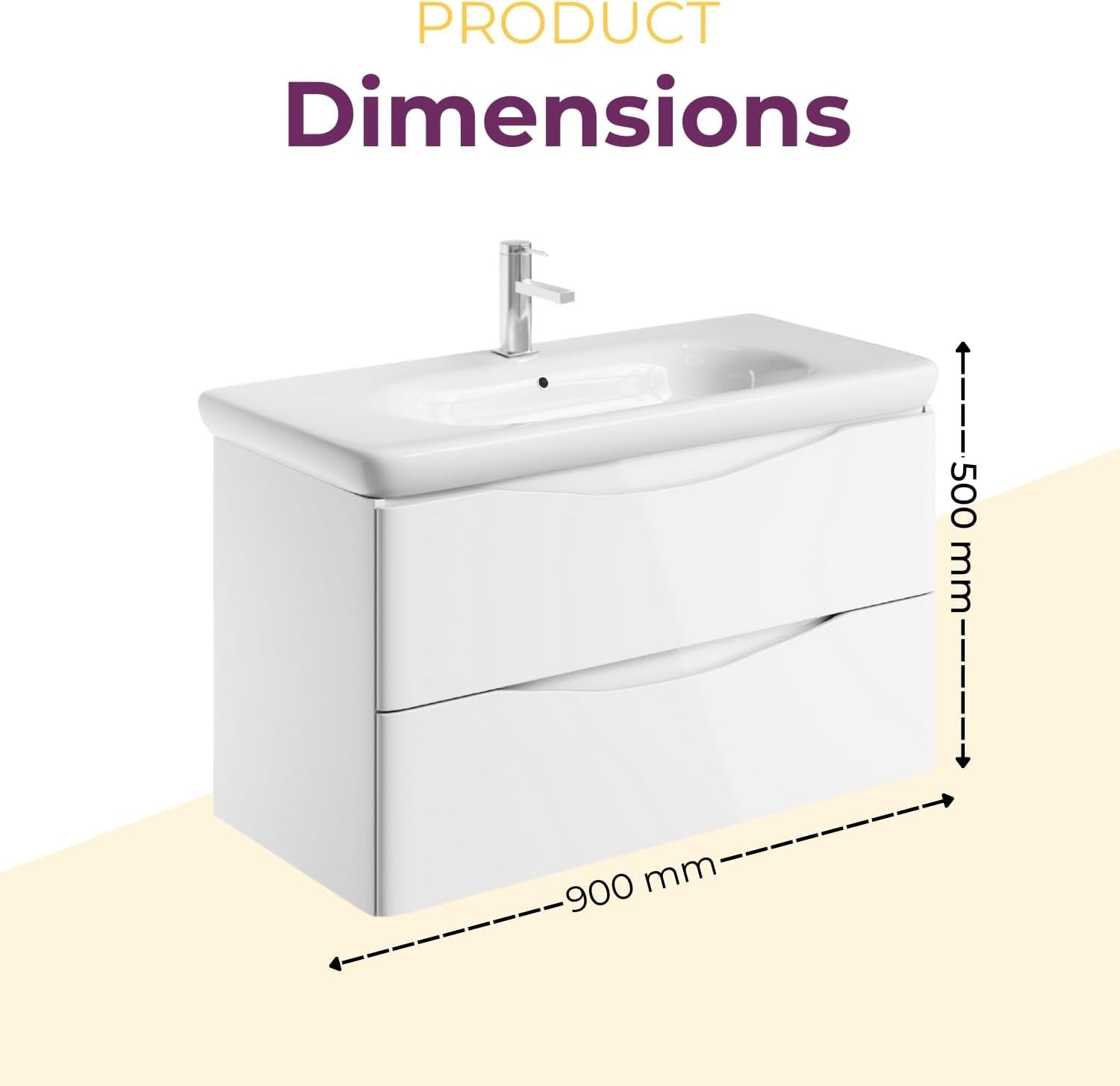 900mm White Wall Hung Vanity Unit with Basin Modern Gloss Bathroom Storage