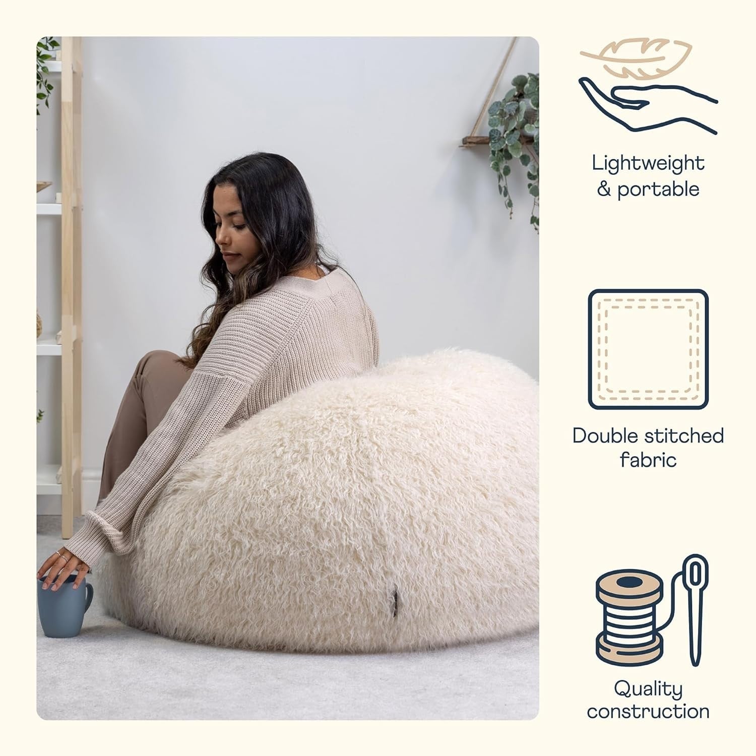 Luxury Mongolian Faux Fur Bean Bag Chair Adult Size Comfy Lounge Seat