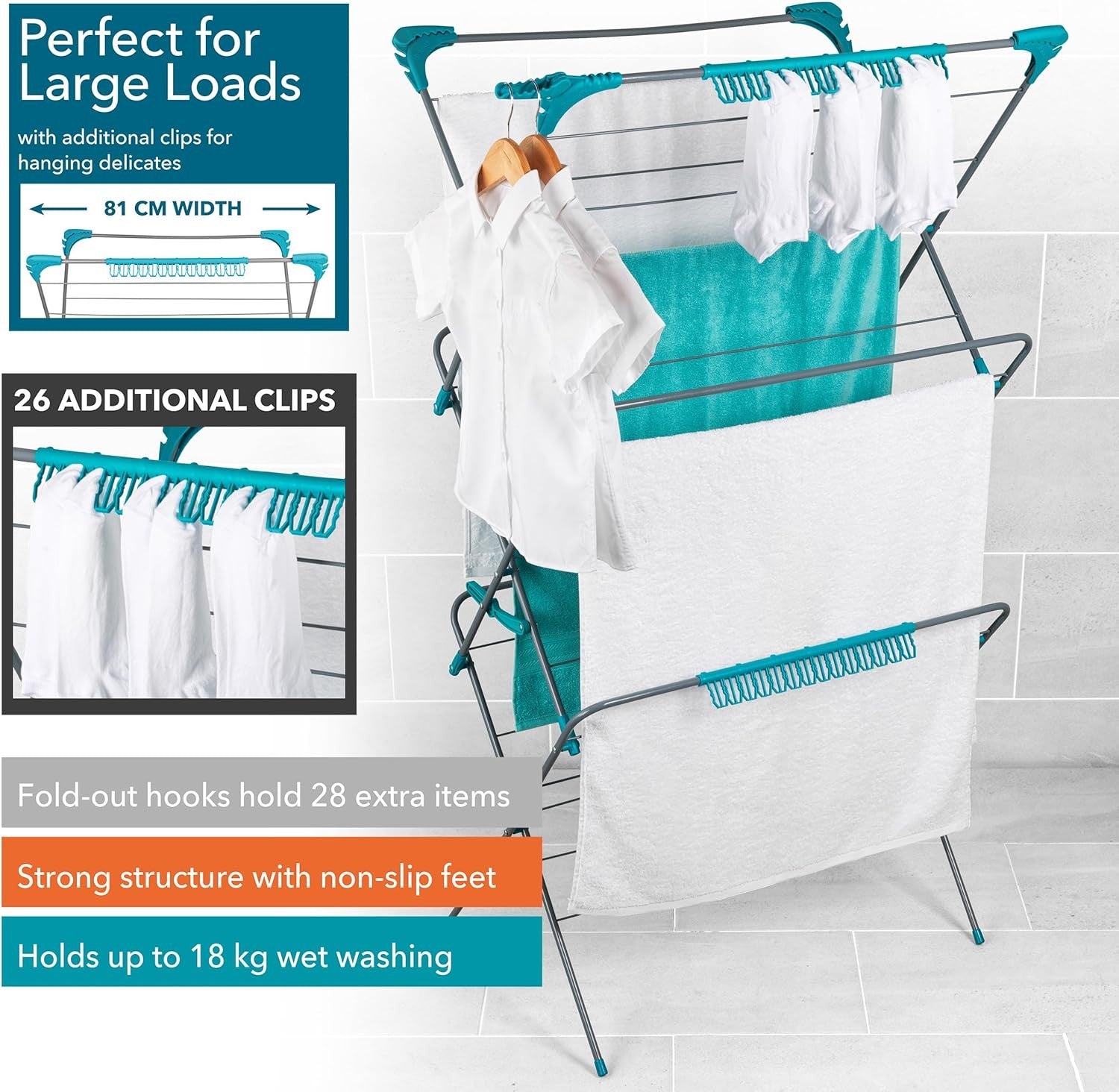 XL Foldable Clothes Airer Large Drying Rack 19m Space Indoor Laundry Horse