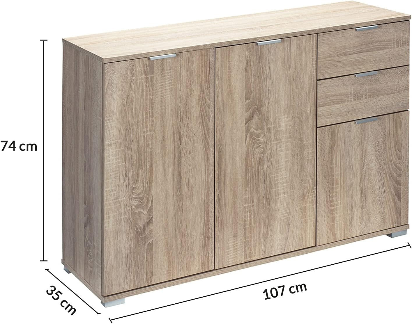 Oak Sideboard Storage Cabinet 3 Door 2 Drawer Unit 107cm MDF Modern