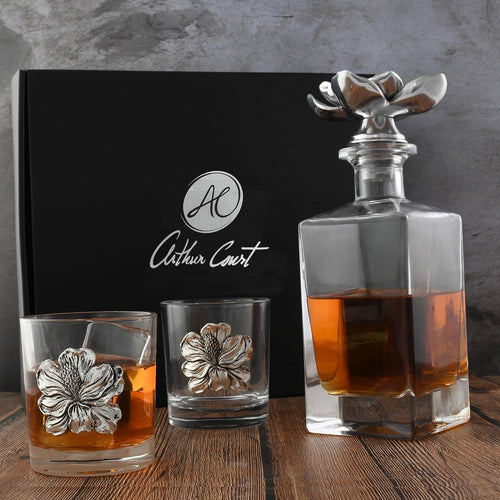 Luxury Magnolia Decanter Set 750ml with Floral Whiskey Glasses | Elegant Bar Gif