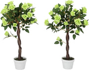 Set of 2 Artificial Rose Trees 90cm Green Faux Flower Plants Home Garden Decor