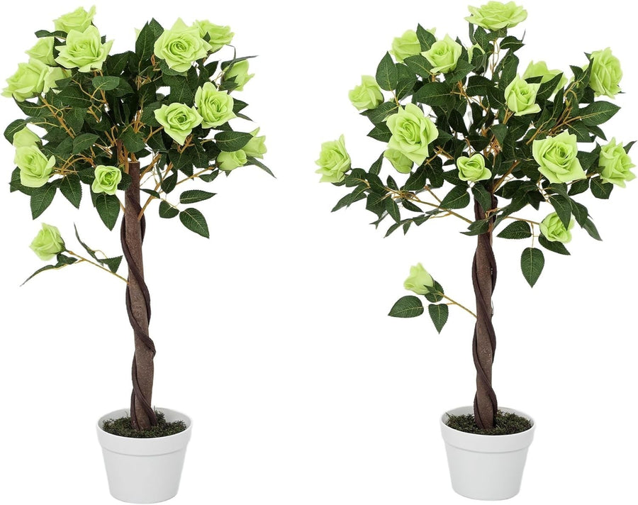Set of 2 Artificial Rose Trees 90cm Green Faux Flower Plants Home Garden Decor