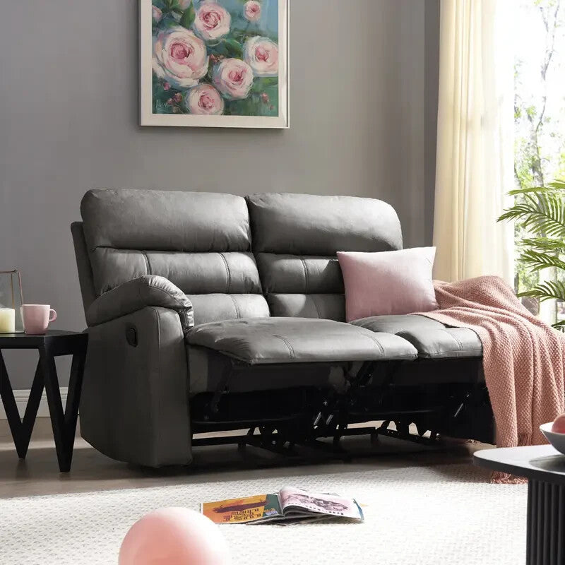 2 Seater Manual Recliner Sofa Grey Air Leather Lounge Chair Padded