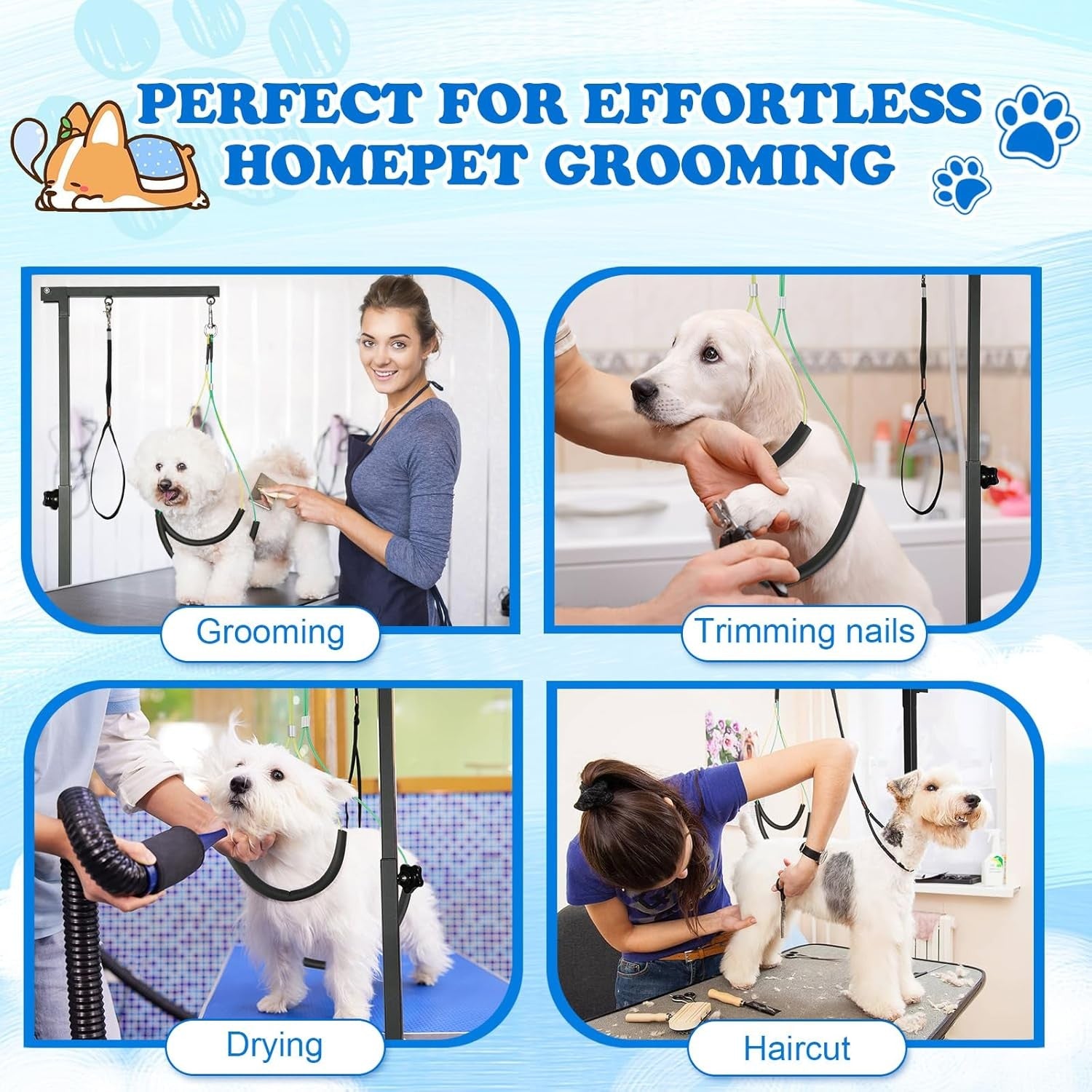 Dog Grooming Table Arm Clamp Adjustable Folding with Safety Noose for Small Dogs