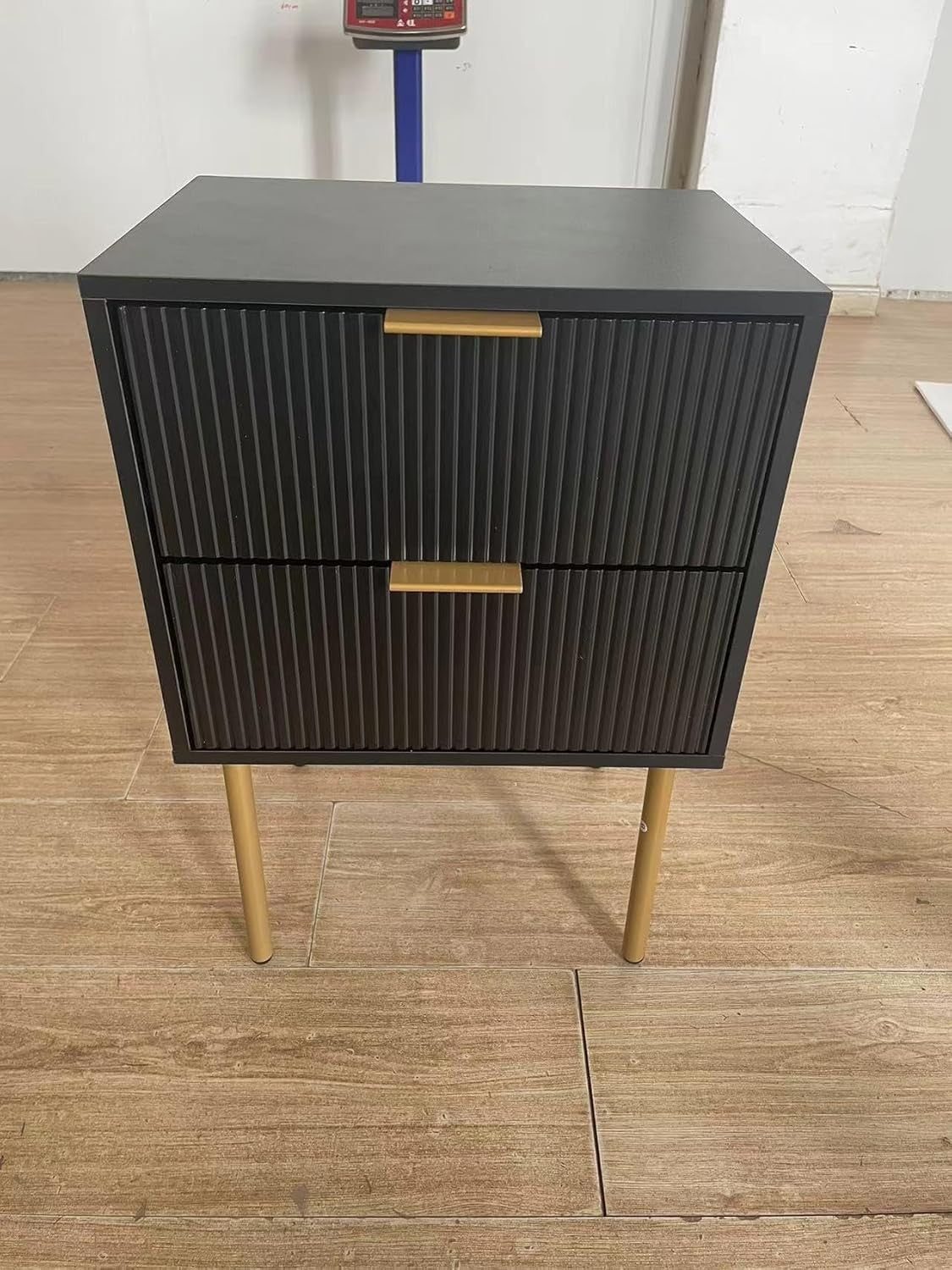 Modern Black Bedside Table with Gold Legs | 2 Drawer Nightstand