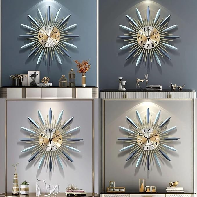 Large 20.5" Sunburst Wall Clock Modern Silent Metal Scandinavian Home Decor