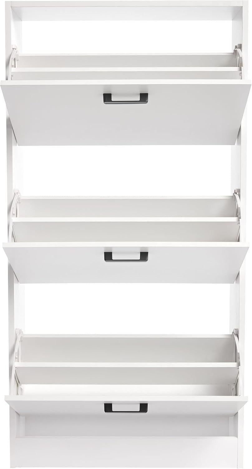 White Slim Shoe Cabinet 3 Drawer Space Saving Hallway Storage Unit